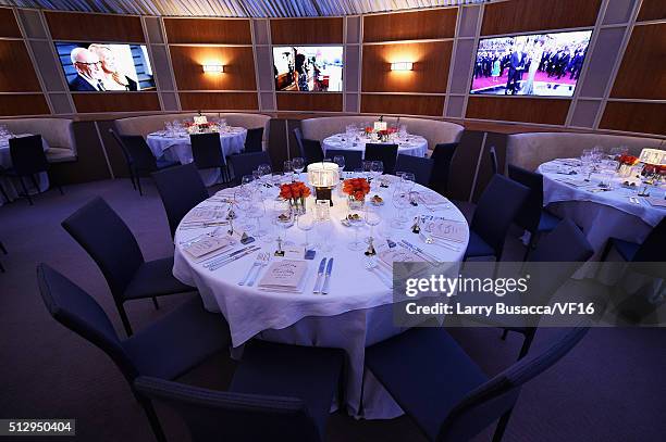 General view of atmosphere at the 2016 Vanity Fair Oscar Dinner Hosted By Graydon Carter at Wallis Annenberg Center for the Performing Arts on...