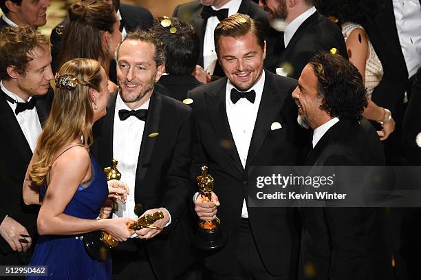 Director Laszlo Nemes, winner of Best Foreign Language Film for 'Son of Saul,' actress Brie Larson, winner of Best Actress for 'Room,'...