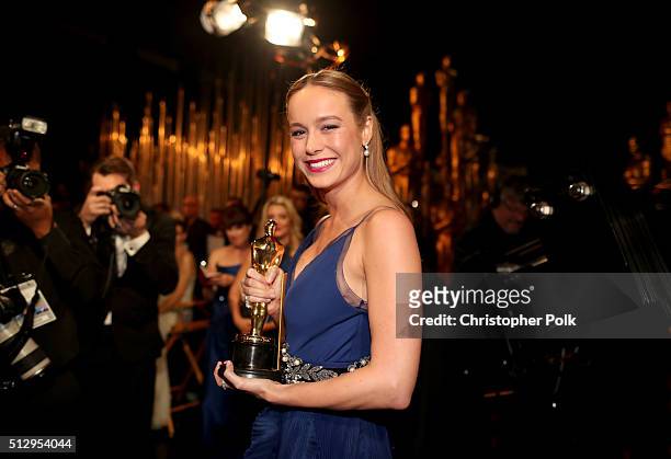 Actress Brie Larson, winner of Best Actress award for 'Room,' attends the 88th Annual Academy Awards at Dolby Theatre on February 28, 2016 in...