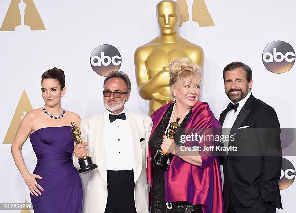 Production designer Colin Gibson and set decorator Lisa Thompson , winners of the Best Production Design award for 'Mad Max: Fury Road,' pose with...