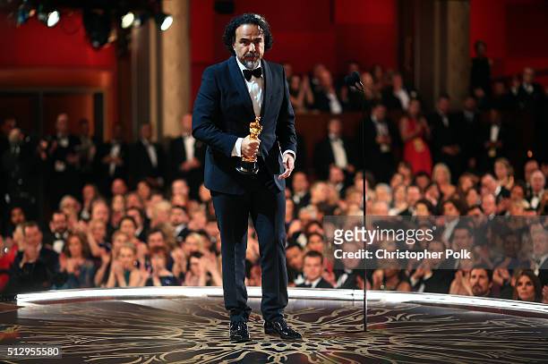 Director Alejandro G. Inarritu wins Best Director for 'The Revenant,' during the 88th Annual Academy Awards at Dolby Theatre on February 28, 2016 in...