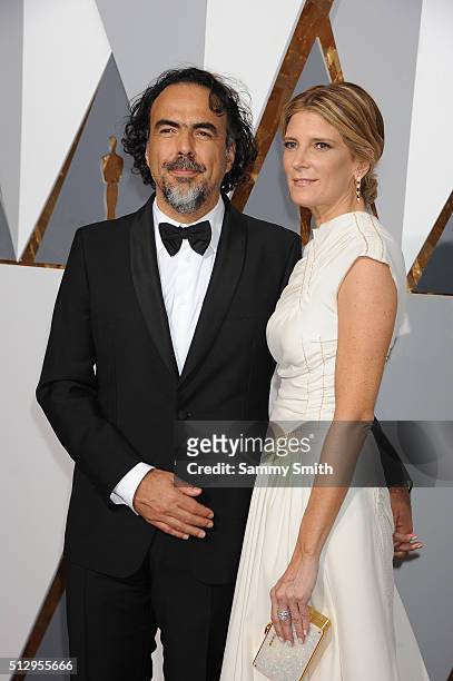 Director Alejandro Inarritu and Maria Eladia Hagerman attend the 88th Annual Academy Awards at Hollywood & Highland Center on February 28, 2016 in...