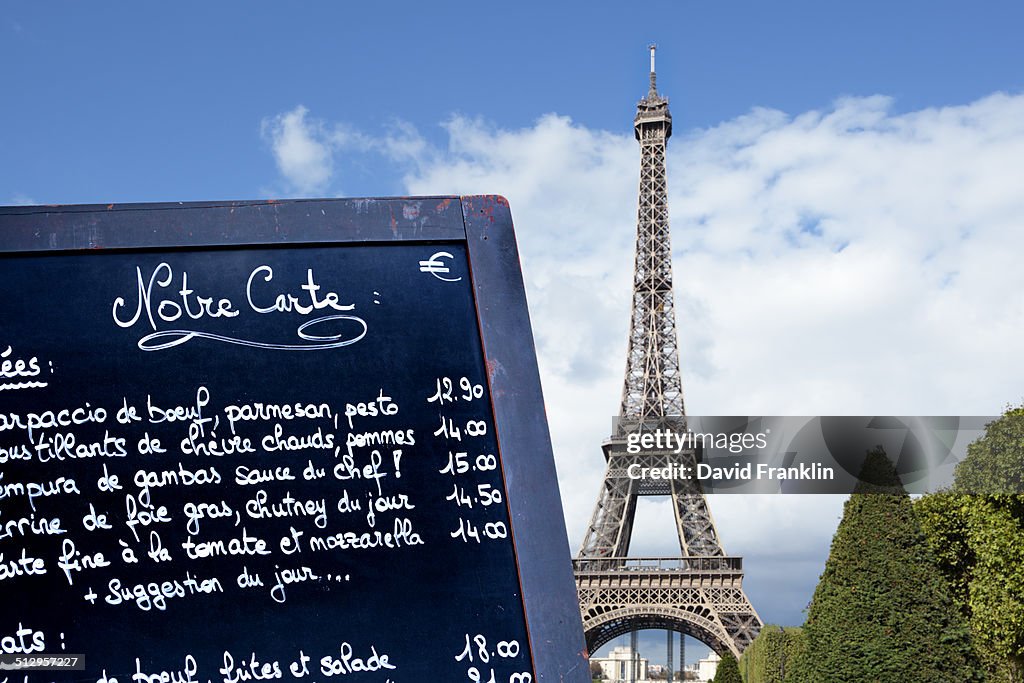 Paris Menu Background Paris Restaurant Menu Board With Eiffel Tower High-Res Stock Photo ...