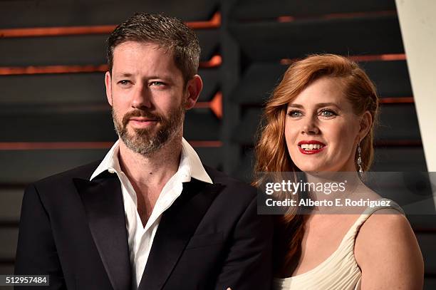 Actors Amy Adams and Darren Le Gallo attend the 2016 Vanity Fair Oscar Party hosted By Graydon Carter at Wallis Annenberg Center for the Performing...