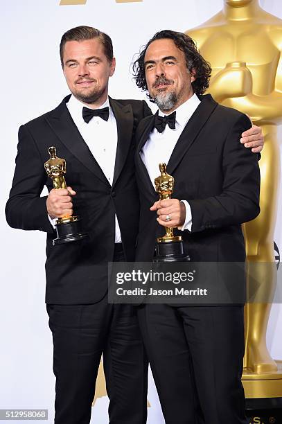 Actor Leonardo DiCaprio, winner of Best Actor for 'The Revenant,' and director Alejandro Gonzalez Inarritu, winner of Best Director for 'The...