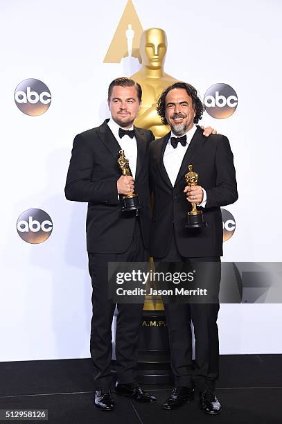Actor Leonardo DiCaprio, winner of Best Actor for 'The Revenant,' and director Alejandro Gonzalez Inarritu, winner of Best Director for 'The...