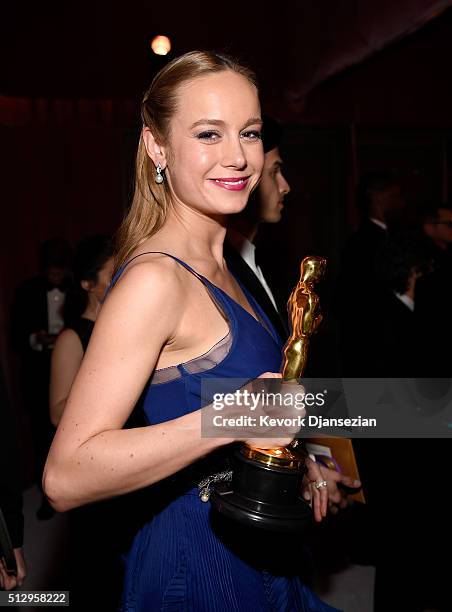 Actress Brie Larson, winner of Best Actress for 'Room,' backstage at the 88th Annual Academy Awards at Dolby Theatre on February 28, 2016 in...