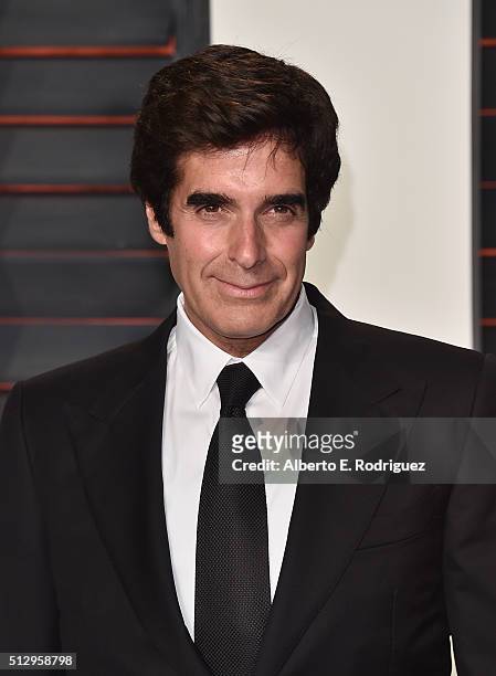 Illusionist David Copperfield attends the 2016 Vanity Fair Oscar Party hosted By Graydon Carter at Wallis Annenberg Center for the Performing Arts on...