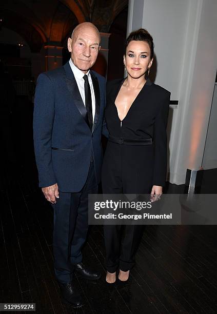 Sir Patrick Stewart and singer Sunny Ozell attend the 20th Century Fox Academy Awards after party at Hollywood Athletic Club on February 28, 2016 in...