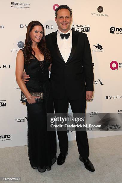 Actor Vince Vaughn and Kyla Weber attend the 24th Annual Elton John AIDS Foundation's Oscar Viewing Party on February 28, 2016 in West Hollywood,...