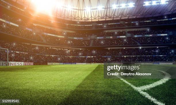 dramatische football stadium - soccer stadium stock-fotos und bilder