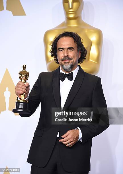 Alejandro Gonzalez Inarritu, winner of the Best Director award for "The Revenant," poses in the press room during the 88th Annual Academy Awards at...