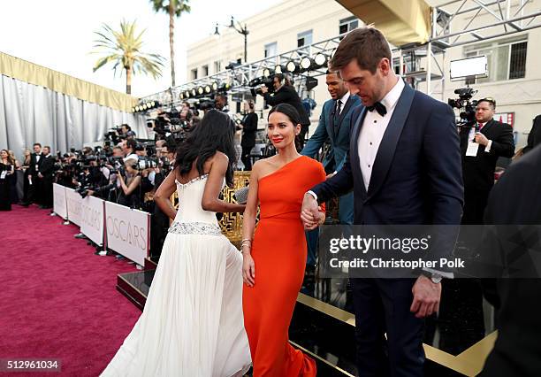 Actress Olivia Munn and athlete Aaron Rodgers attend the 88th Annual Academy Awards at Hollywood & Highland Center on February 28, 2016 in Hollywood,...