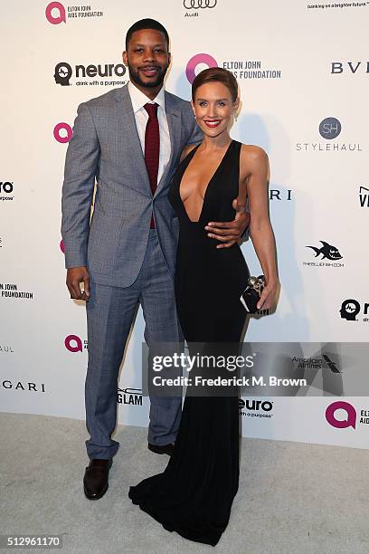 Actress Nicky Whelan and football player Kerry Rhodes attends the 24th Annual Elton John AIDS Foundation's Oscar Viewing Party on February 28, 2016...