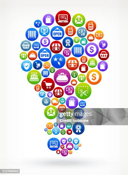 light bulb shopping and commerce colorful button pattern - electrical box stock illustrations