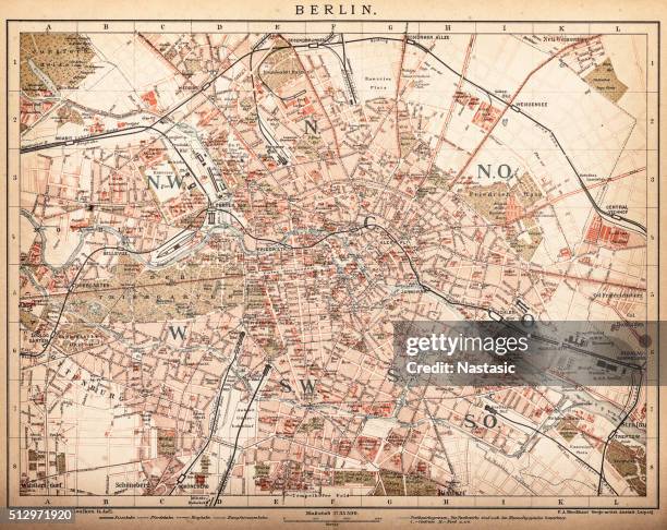 map of berlin 1898 - stadtzentrum stock illustrations