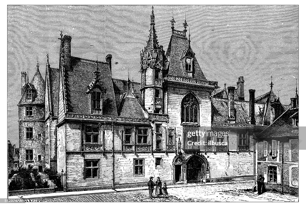 Antique illustration of Jacques Cœur's palace (Bourges, France).