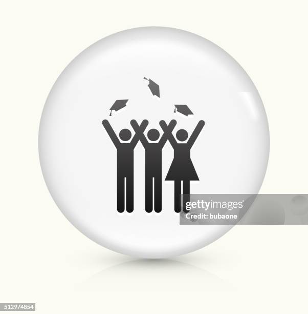 graduating stick figures icon on white round vector button - high school pattern stock illustrations
