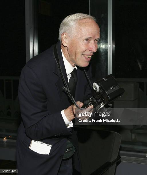 New York society photographer Bill Cunningham at the surprise 80th birthday party for legendary musician Bobby Short, September 12, 2004 at the...