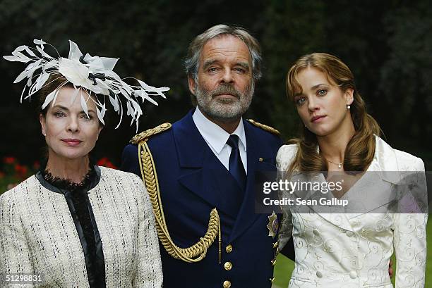 Actress Gudrun Landgrebe, actor Thomas Fritsch and actress Muriel Baumeister pose at a photocall on the set of the new German film for TV, "Eine...