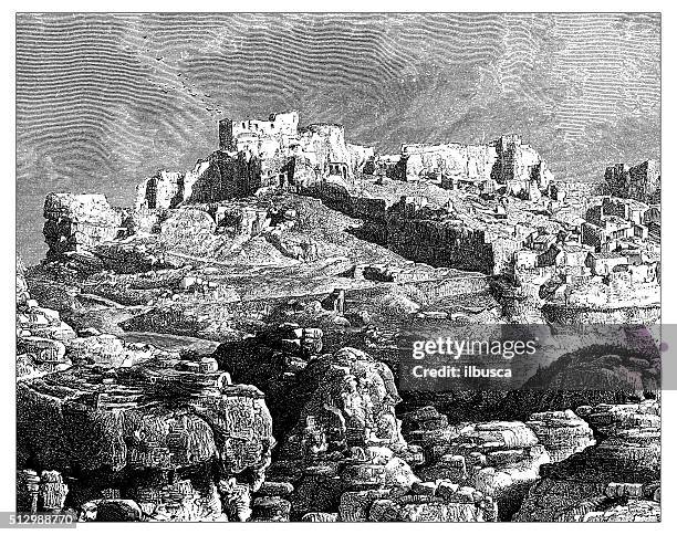 antique illustration of view of les baux-de-provence (france) - les baux stock illustrations