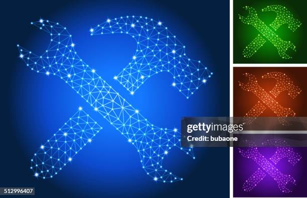 hardware tools on triangular nodes connection structure vector art - red spanner stock illustrations