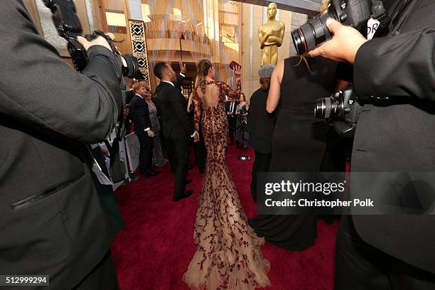 Model Chrissy Teigen and recording artist John Legend attend the 88th Annual Academy Awards at Hollywood & Highland Center on February 28, 2016 in...