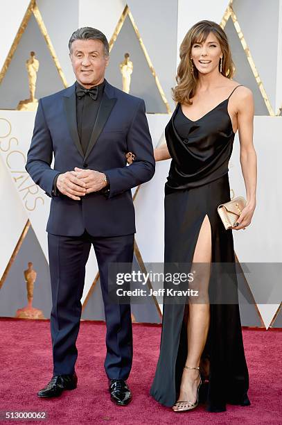 Actor Sylvester Stallone and Jennifer Flavin attend the 88th Annual Academy Awards at Hollywood & Highland Center on February 28, 2016 in Hollywood,...