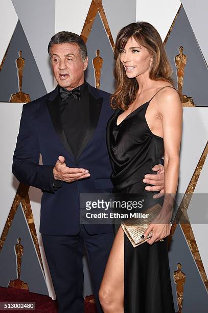 Actor Sylvester Stallone and model Jennifer Flavin attend the 88th Annual Academy Awards at Hollywood & Highland Center on February 28, 2016 in...