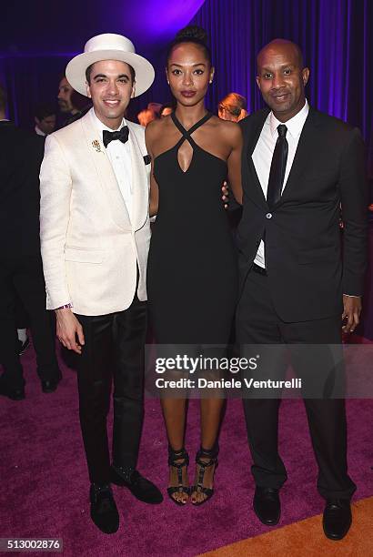 Cassidy, model Susan Gossage and Alex Avant attend Bulgari at the 24th Annual Elton John AIDS Foundation's Oscar Viewing Party at The City of West...