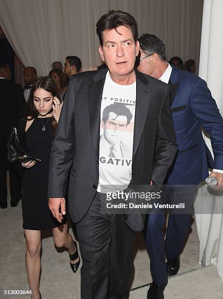 Actor Charlie Sheen attends Bulgari at the 24th Annual Elton John AIDS Foundation's Oscar Viewing Party at The City of West Hollywood Park on...