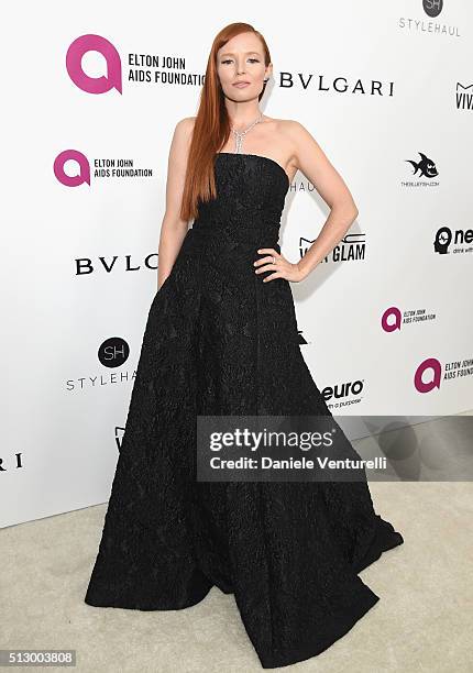 Actress Stef Dawson attends Bulgari at the 24th Annual Elton John AIDS Foundation's Oscar Viewing Party at The City of West Hollywood Park on...