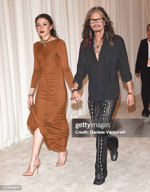 Singer Steven Tyler and guest attend Bulgari at the 24th Annual Elton John AIDS Foundation's Oscar Viewing Party at The City of West Hollywood Park...