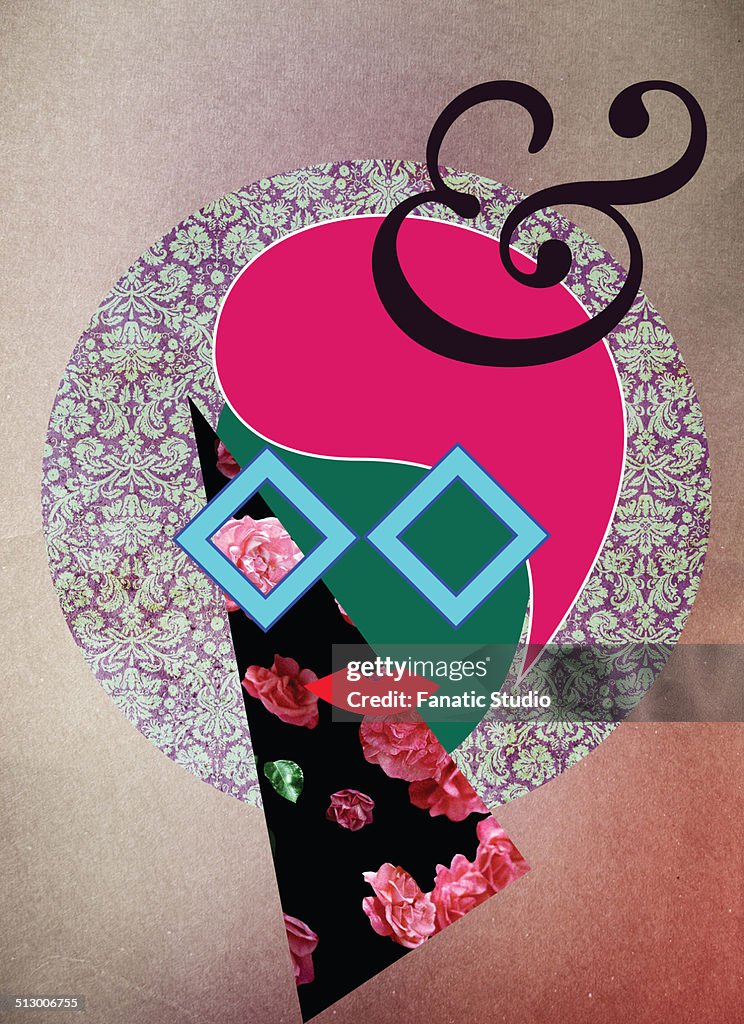 Illustration of woman with floral patterns over colored background