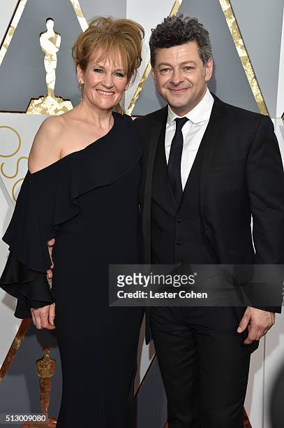 Actors Lorraine Ashbourne and Andy Serkis attend the 88th Annual Academy Awards at Hollywood & Highland Center on February 28, 2016 in Hollywood,...