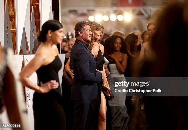 Actor Sylvester Stallone and Jennifer Flavin attends the 88th Annual Academy Awards at Hollywood & Highland Center on February 28, 2016 in Hollywood,...