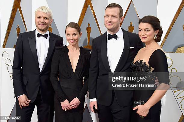 Filmmaker Tobias Lindholm, actors Pilou Asbaek, Tuva Novotny and Caroline Blanco attend the 88th Annual Academy Awards at Hollywood & Highland Center...