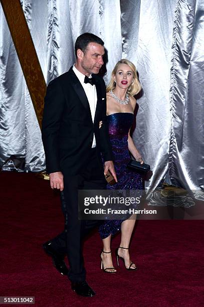 Actors Liev Schreiber and Naomi Watts depart the 88th Annual Academy Awards at Hollywood & Highland Center on February 28, 2016 in Hollywood,...