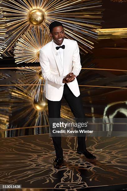 Host Chris Rock speaks onstage during the 88th Annual Academy Awards at the Dolby Theatre on February 28, 2016 in Hollywood, California.