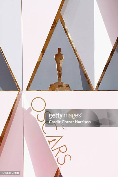 View of the Oscars logo at the 88th Annual Academy Awards at Hollywood & Highland Center on February 28, 2016 in Hollywood, California.