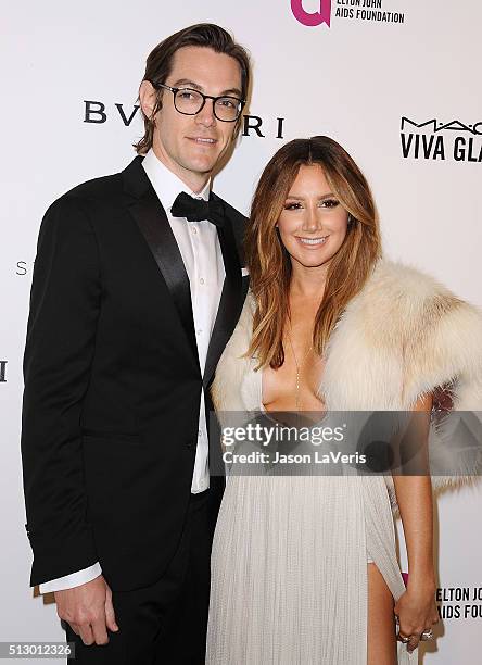 Actress Ashley Tisdale and husband Christopher French attend the 24th annual Elton John AIDS Foundation's Oscar viewing party on February 28, 2016 in...