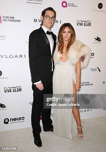 Actress Ashley Tisdale and husband Christopher French attend the 24th annual Elton John AIDS Foundation's Oscar viewing party on February 28, 2016 in...