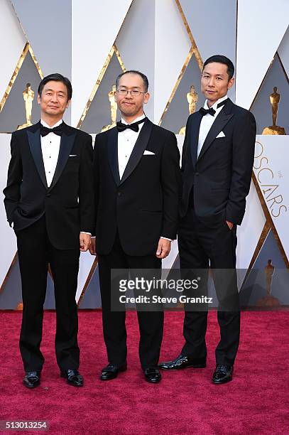 Hiromasa Yonebayashi and Yoshiaki Nishimura attends the 88th Annual Academy Awards at Hollywood & Highland Center on February 28, 2016 in Hollywood,...