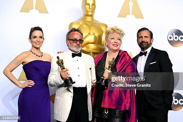 Production designer Colin Gibson and set decorator Lisa Thompson , winners of the Best Production Design award for 'Mad Max: Fury Road,' pose with...