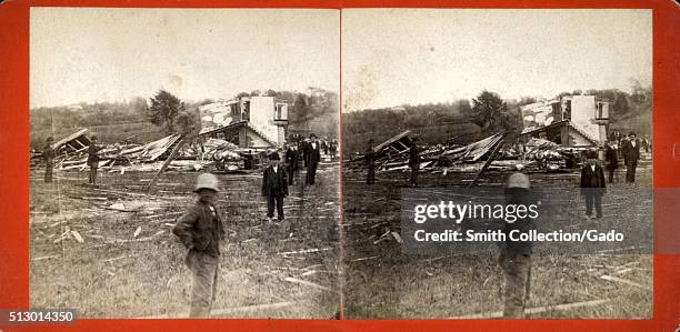 Wallingford tornado, Wallingford, Connecticut, 1878. This stereoscopic slide depicts storm damage following a tornado. From the New York Public...