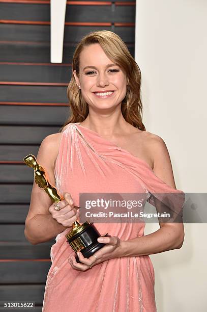 Actress Brie Larson attends the 2016 Vanity Fair Oscar Party Hosted By Graydon Carter at the Wallis Annenberg Center for the Performing Arts on...