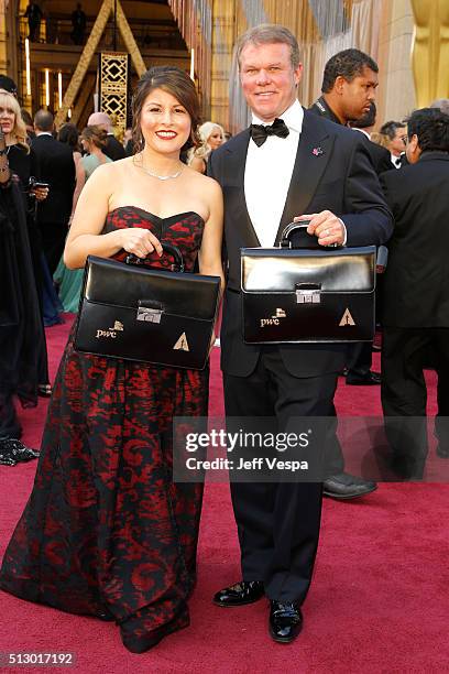 Price Waterhouse and Coopers partners Martha Ruiz and Brian Cullinan attend the 88th Annual Academy Awards at Hollywood & Highland Center on February...