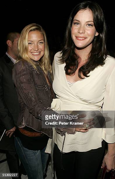 Actresses Kate Hudson and Liv Tyler attend the Marc Jacobs show during the Olympus Fashion Week Spring 2005 at Pier 54 September 13, 2004 in New York...