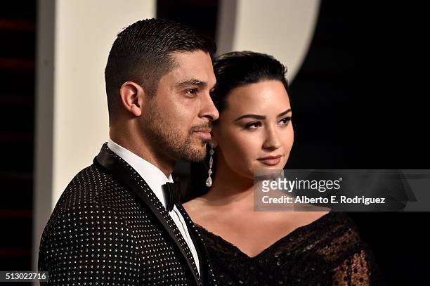 Actor Wilmer Valderrama and singer Demi Lovato attend the 2016 Vanity Fair Oscar Party hosted By Graydon Carter at Wallis Annenberg Center for the...