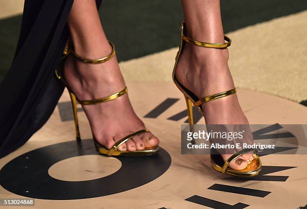 Recording artist Taylor Swift, shoe detail, attends the 2016 Vanity Fair Oscar Party hosted By Graydon Carter at Wallis Annenberg Center for the...